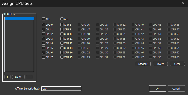 CPU Sets Selection Dialog