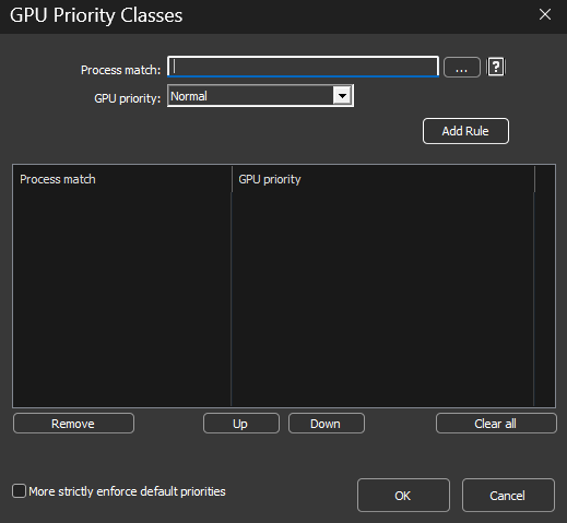 GPU Priority Class Rule Configuration Dialog
