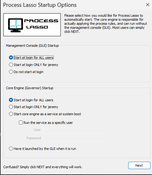 Process Lasso GUI and Governor Auto-Start Configuration