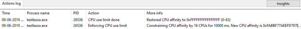 CPU Limiter log events