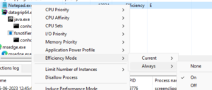 Efficiency Mode in process context menu