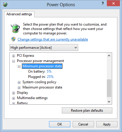 Power Options - Frequency Scaling Settings