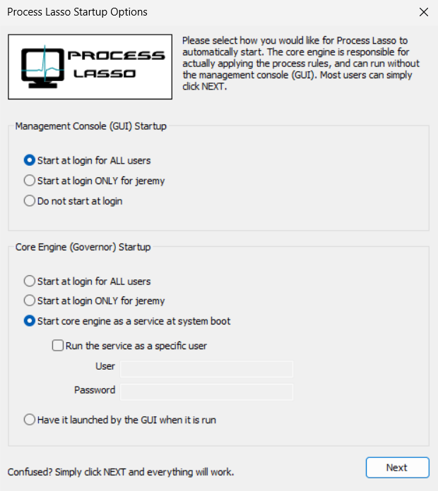 Process Lasso GUI and Governor Auto-Start Configuration