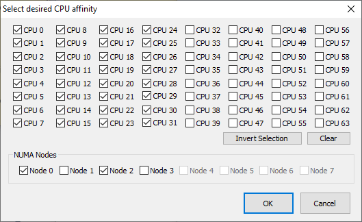 CPU Affinity Selection Dialog