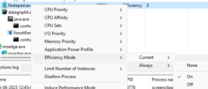 Efficiency mode in process context menu