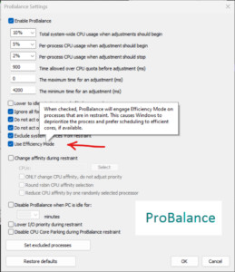 Efficiency mode ProBalance option