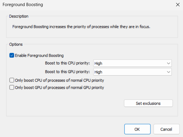 Foreground Boosting Configuration Dialog