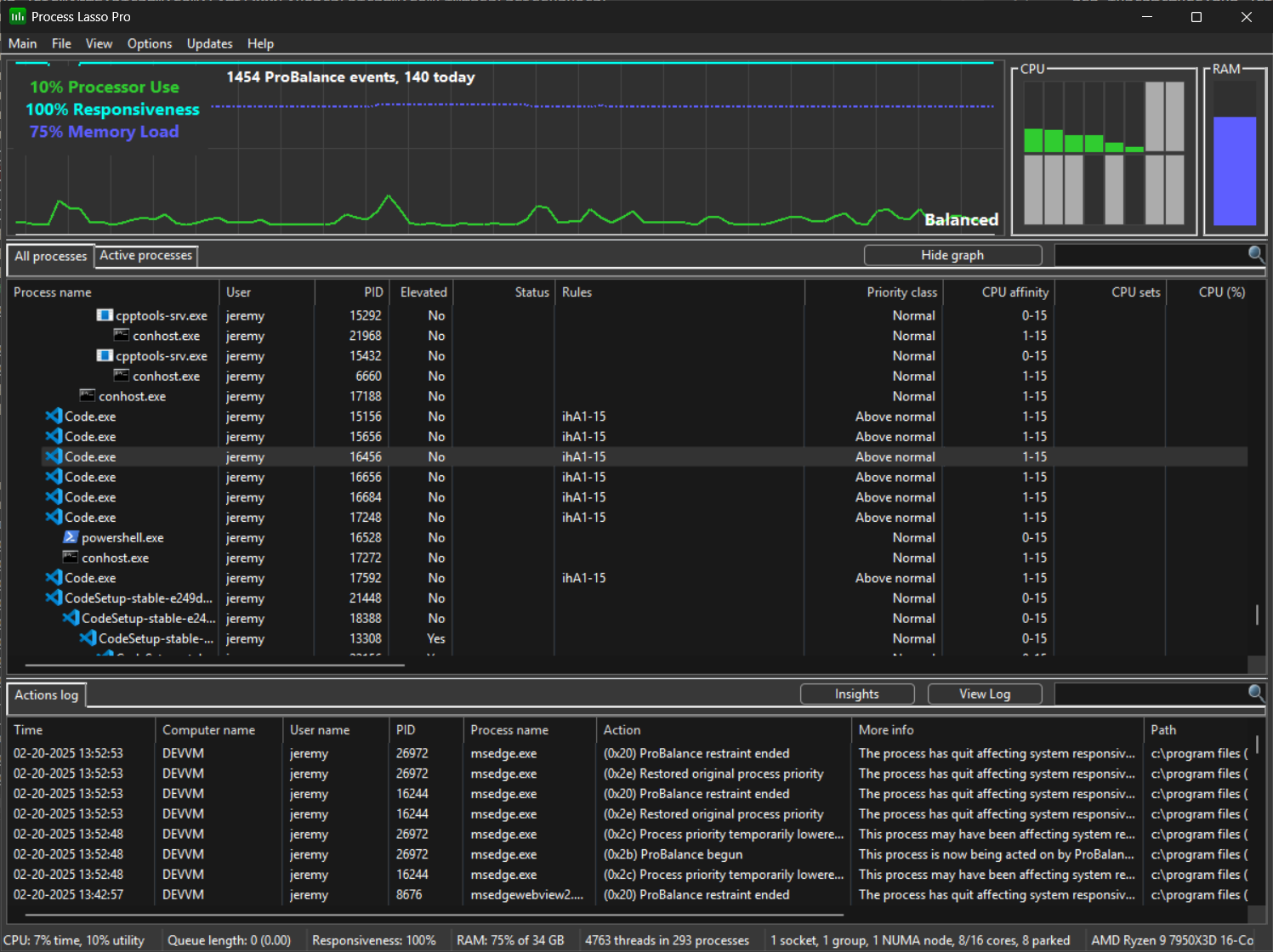 Process Lasso v15.1 Main Window