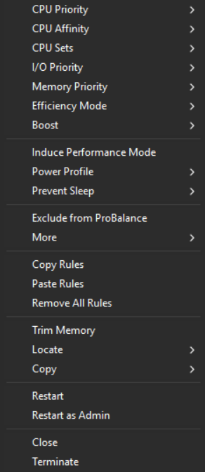 The process context menu creates rules in a click.