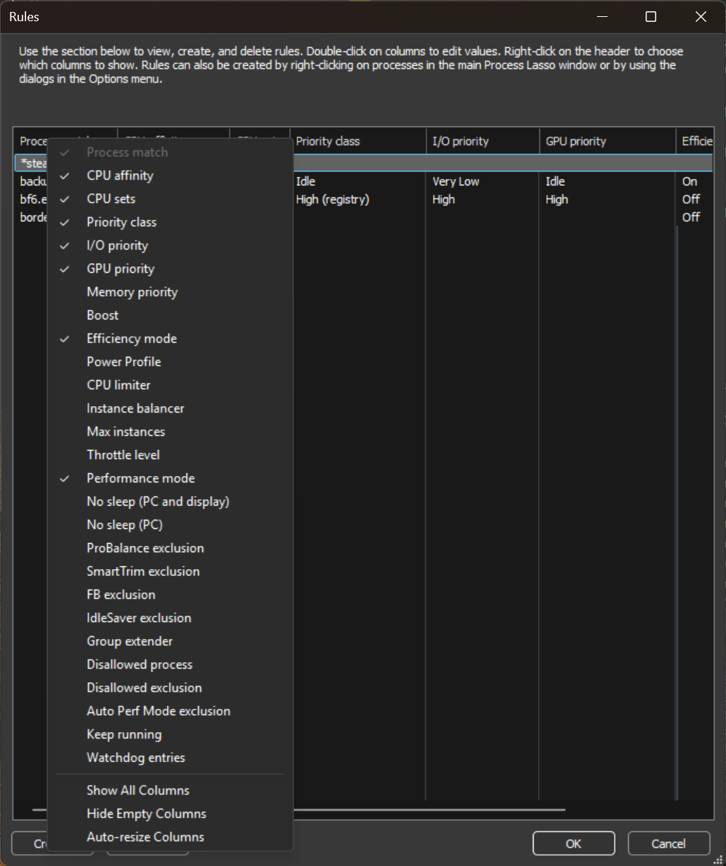 Process Lasso v17.0 – Consolidated Rules View