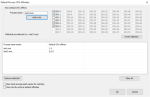 New 'Invert Selection' button on Default CPU affinity List dialog as of Process Lasso v8.9.1.1 beta.