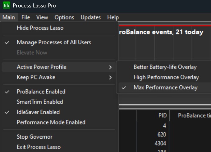 Process Lasso Power Mode Support