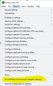 Process Lasso Forced Mode Screenshot