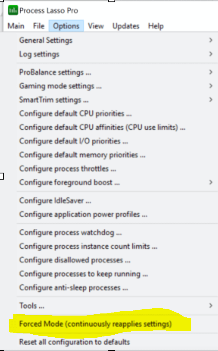 Process Lasso Forced Mode Screenshot