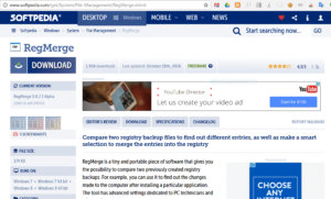 Softpedia page for RegMerge