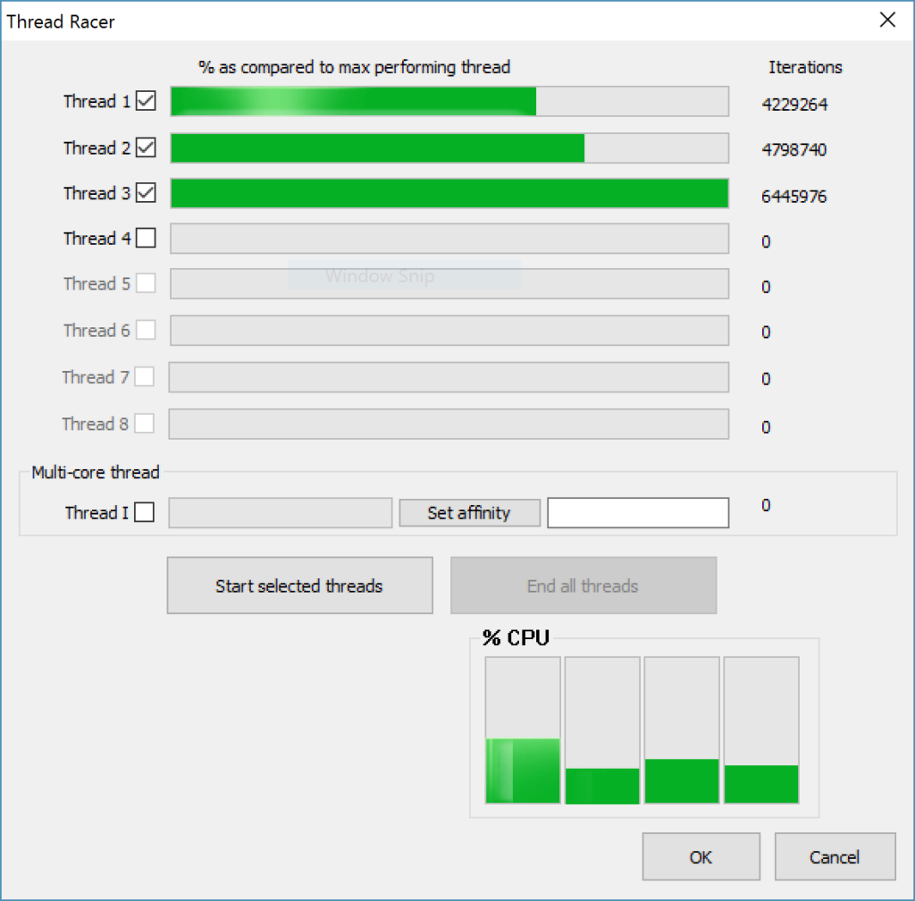 ThreadRacer Screenshot of 3 adjacent threads